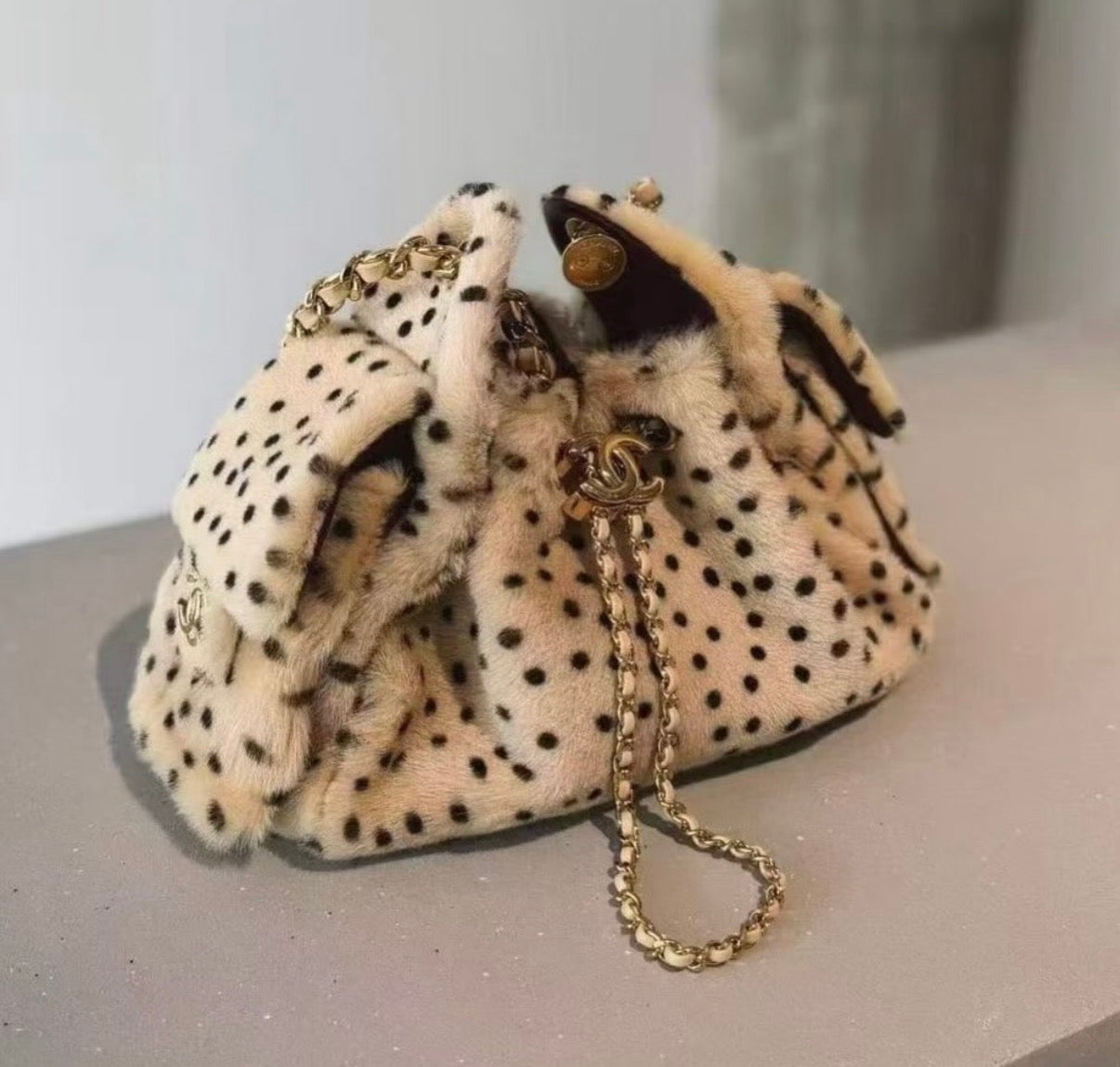 Brand New Chanel 25 bag Mini in leopard design shearling GHW. Fullset w receipt.