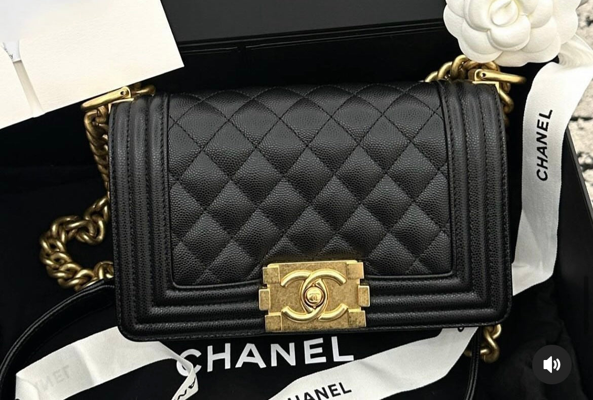 Chanel Boy Small in Black Caviar GHW-microchip