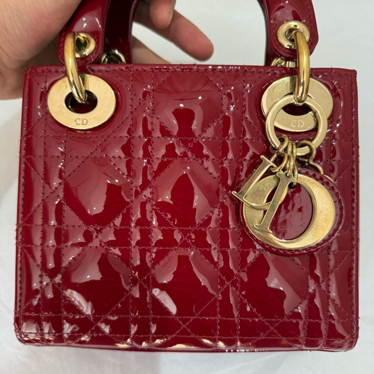 Lady Dior Mini in Red Patent Leather GHW- (year 2021)