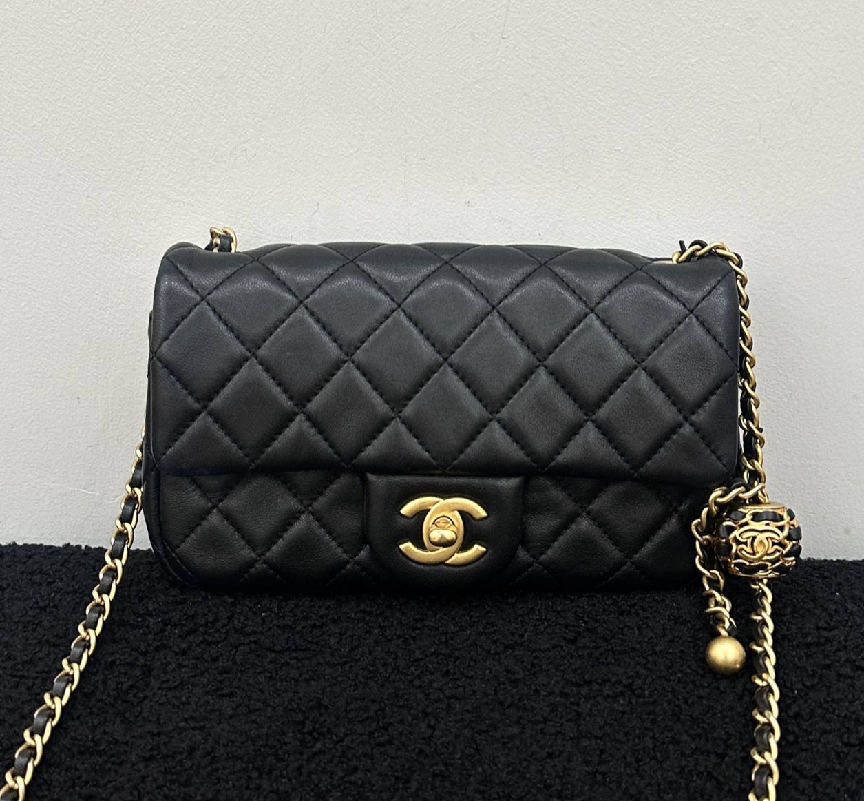 CHANEL Mini Rectangular Adjustable Chain in Black Lambskin GHW - microchip