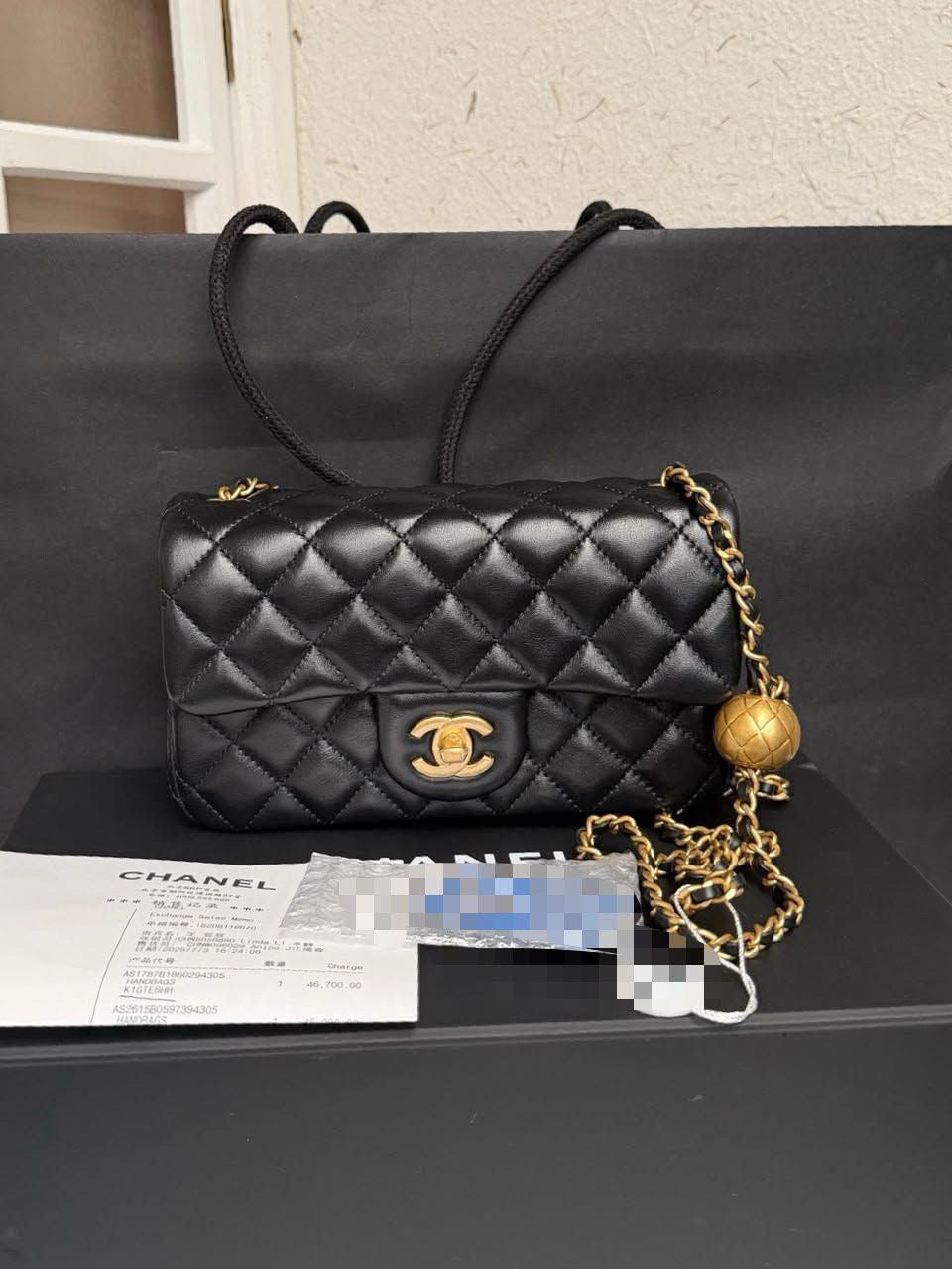 Chanel Mini Rectangular Pearl Crush in Black Lambskin GHW - microchip. Year 2025. Fullset w receipt