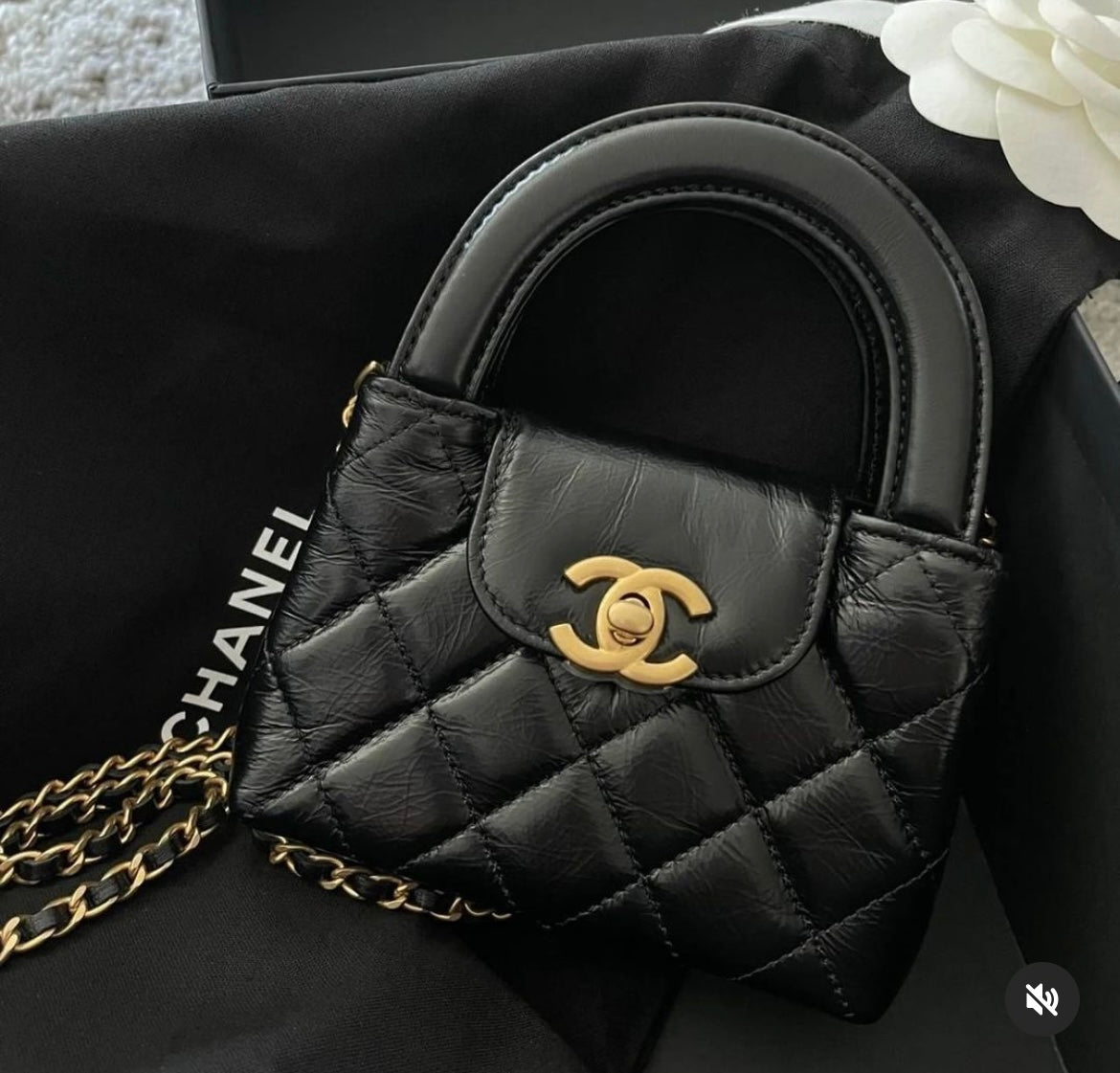 CHANEL Mini Nano Kelly in Black Lambskin GHW - microchip