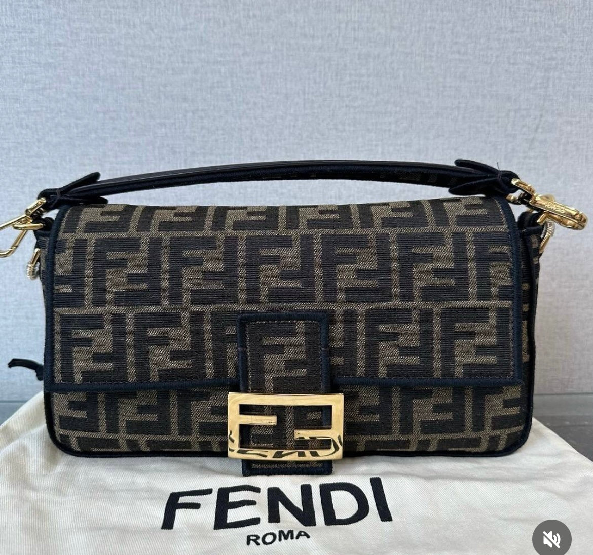 Fendi Baquette in Brown/Black FF Motif Chanille