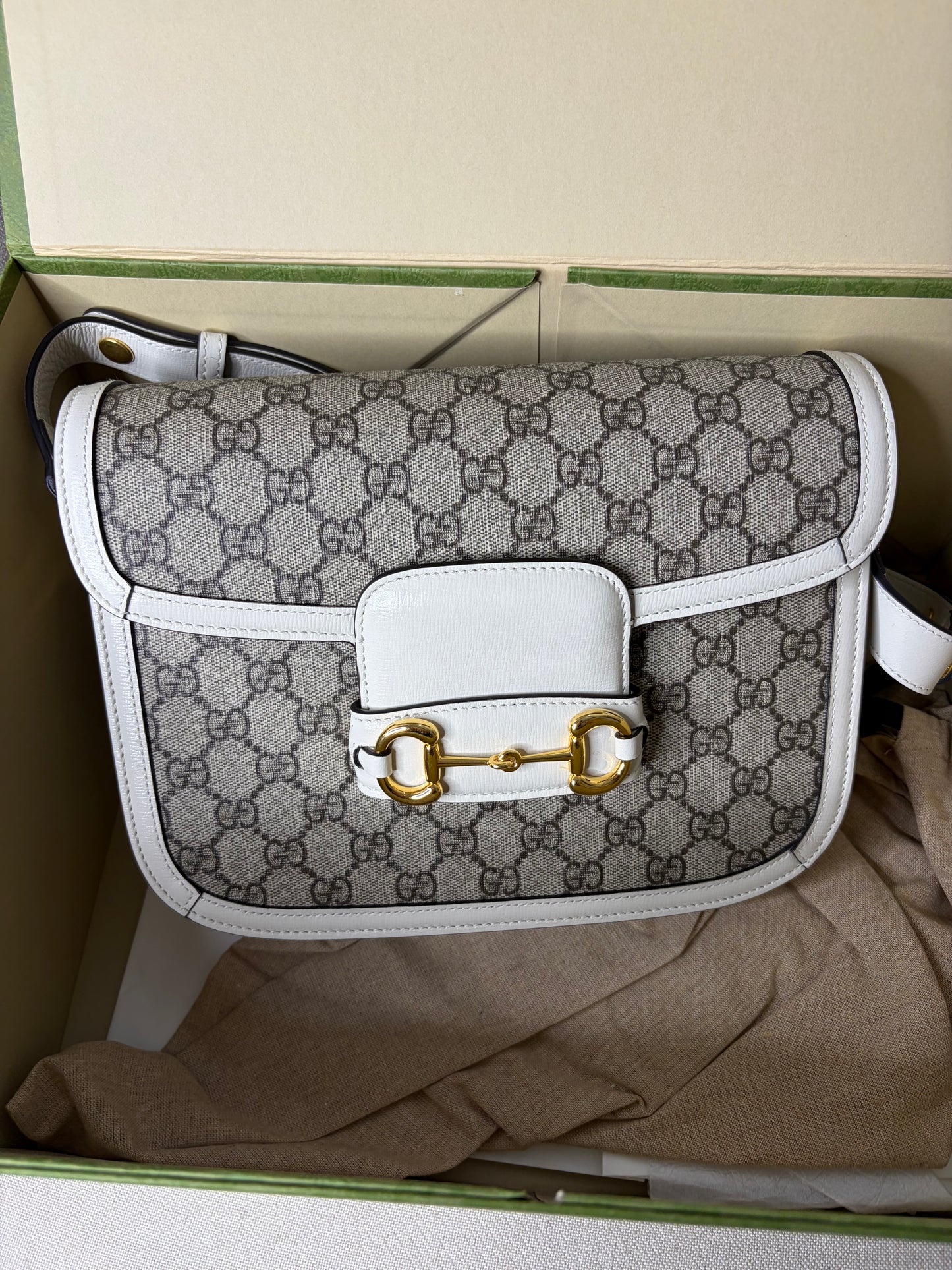 Gucci Horsebit 1955 medium shoulder bag white
