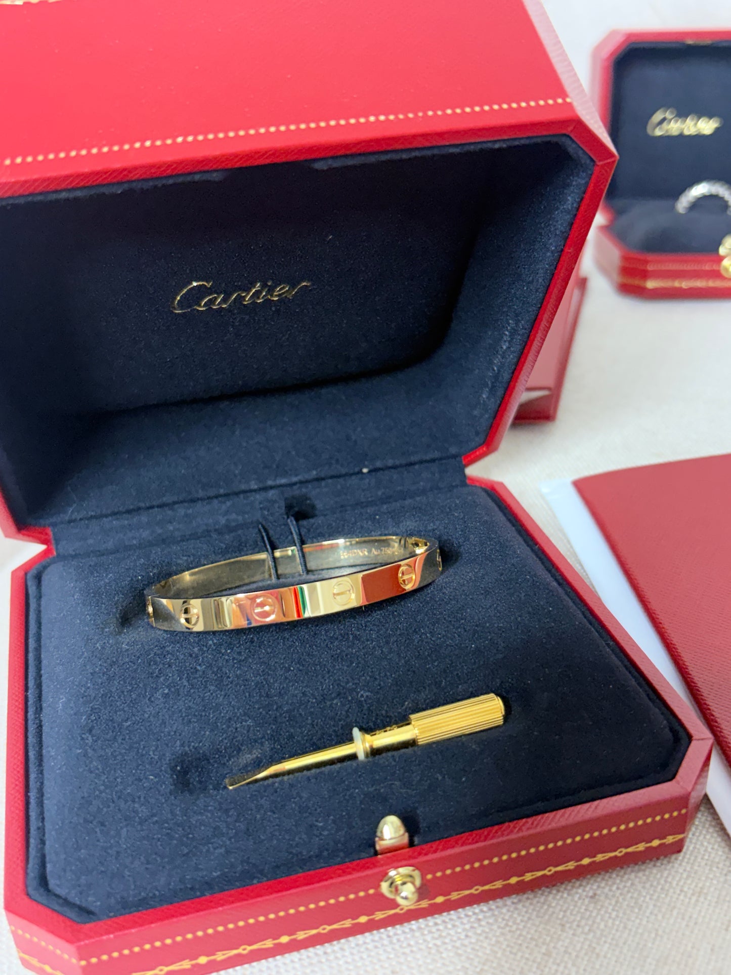 Cartier love bracelet Classic yellow gold size 17. full set w receipt year 2025