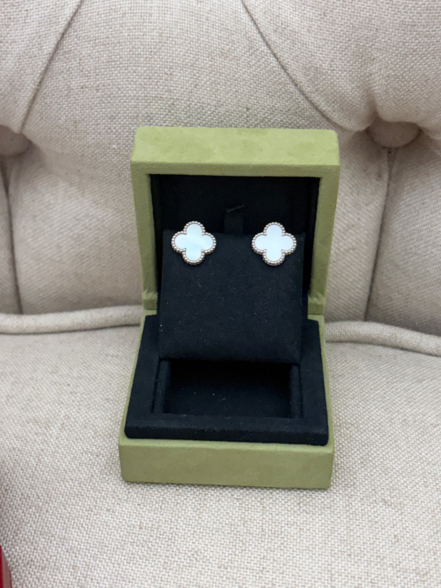 Van Cleef & Arpels Vintage Alhambra earrings
18K white gold, Mother-of-pearl. 
Comes with box and certificate