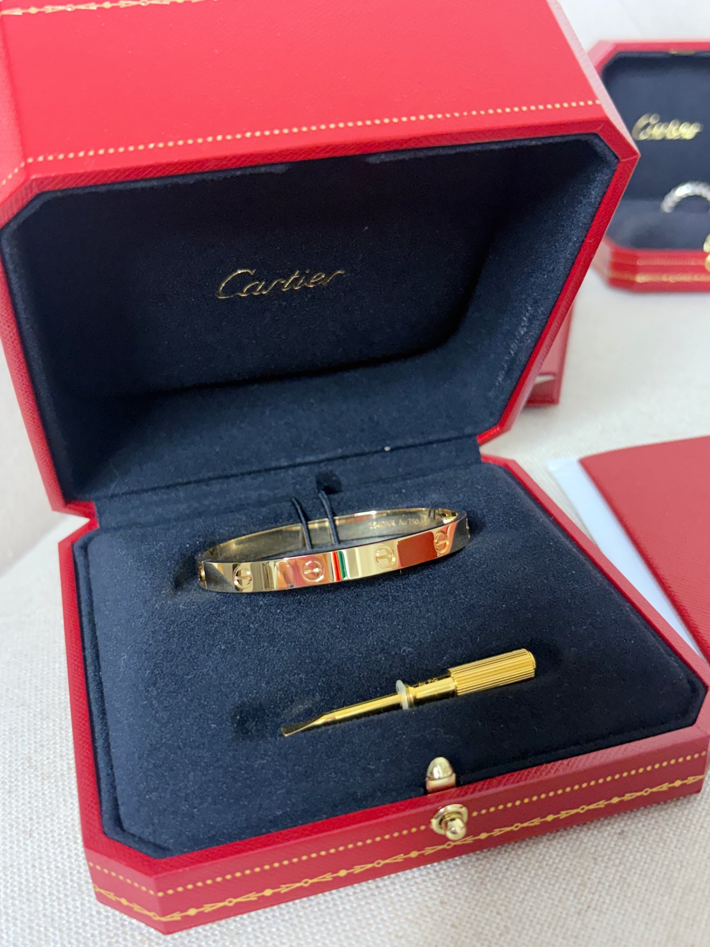 Cartier love bracelet Classic yellow gold size 17. full set w receipt year 2025