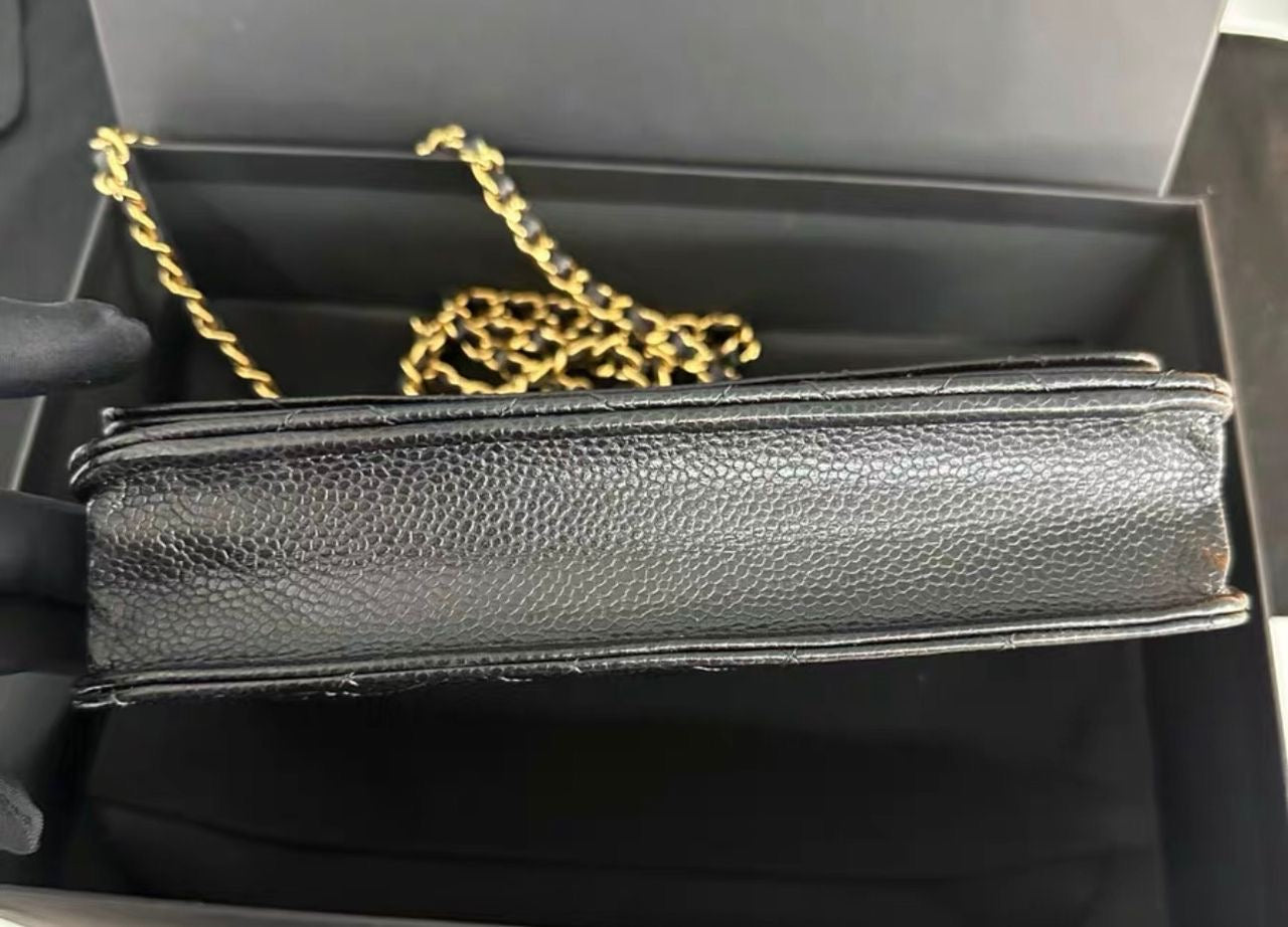 Brand New CHANEL Classic WOC in Black Caviar GHW - microchip