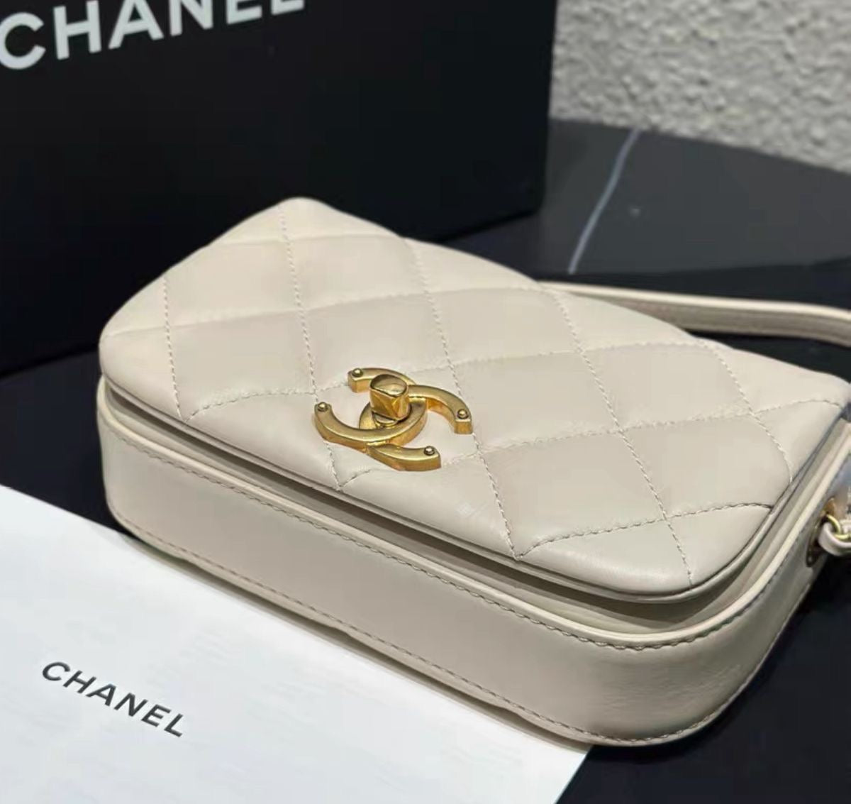 CHANEL Mini Flap Bag in Beige Lambskin GHW - series 30 (2020).
Kept Unused