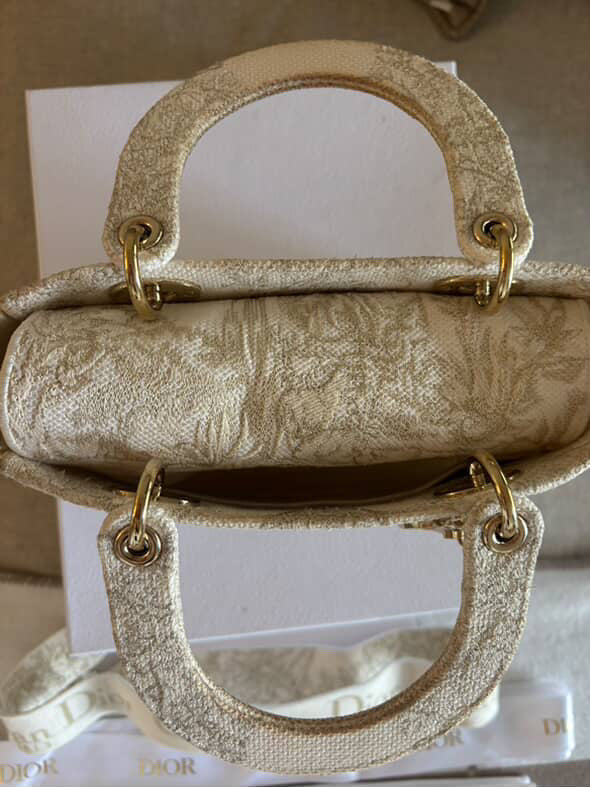 Christian Dior Medium Lady dior in white gold canvas handbag GHW