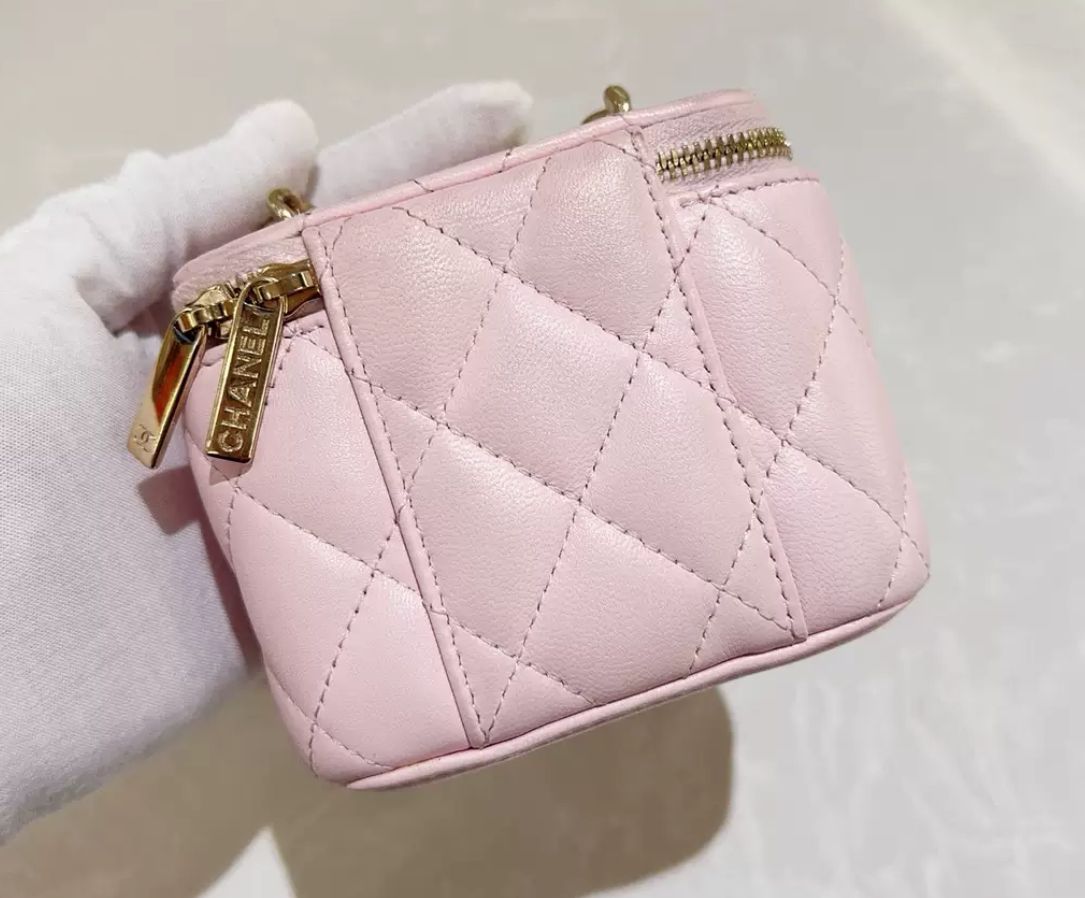 Chanel 22S Mini Vanity Case Coco Chain in Pink Lambskin GHW - series 32