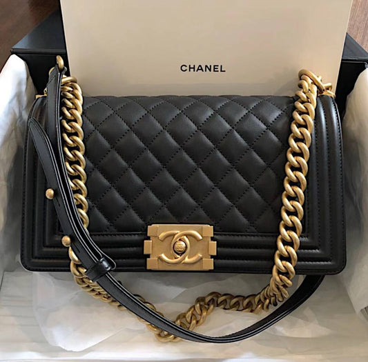 CHANEL Boy Medium in Black Caviar GHW - microchip (Year 23)