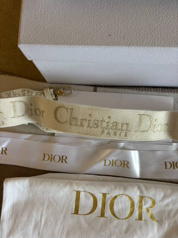 Christian Dior Medium Lady dior in white gold canvas handbag GHW