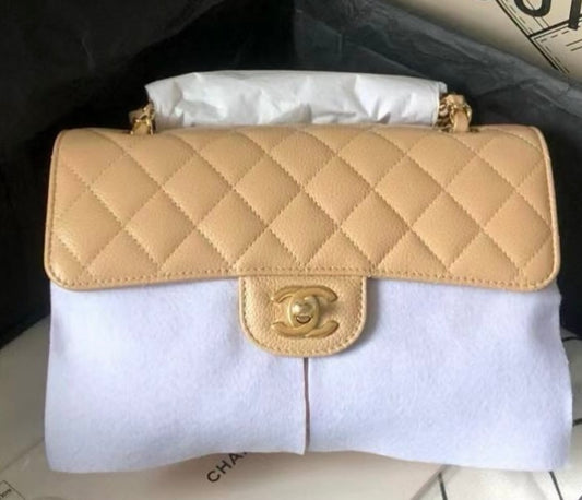 Chanel Classic Flap Small in Beige Caviar GHW - Microchip