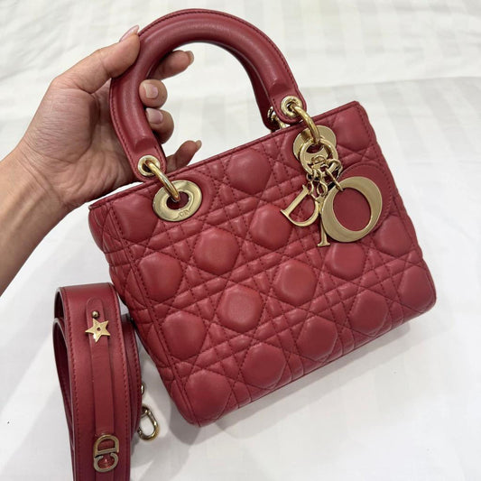 Lady Dior in Small in Red cannage Lambskin GHW