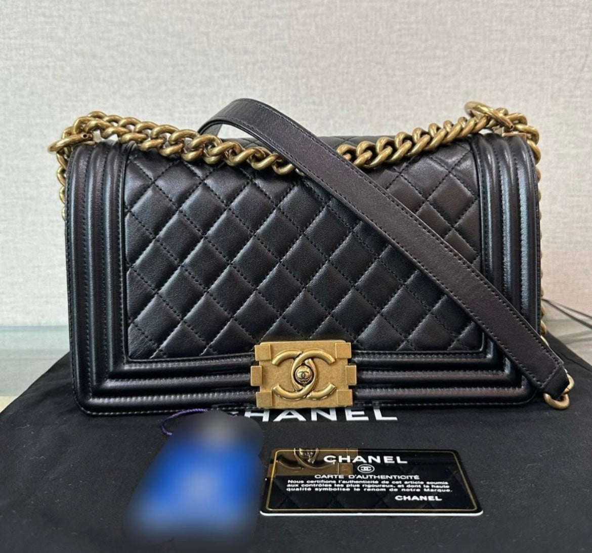 Chanel Boy Medium in Black Calfskin GHW series 19 (2014)