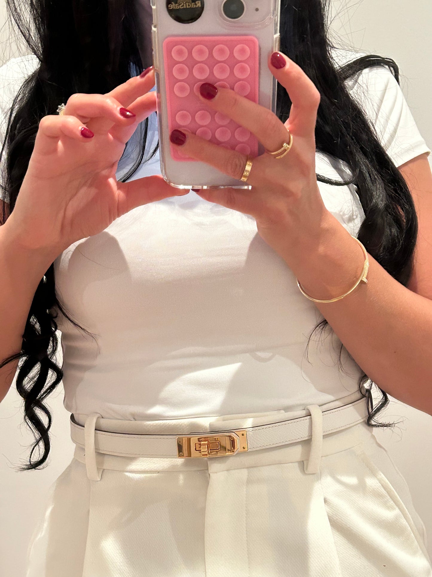 Hermes Kelly 18 Belt Blanc/Gold Epsom GHW Z Stamp (2021).