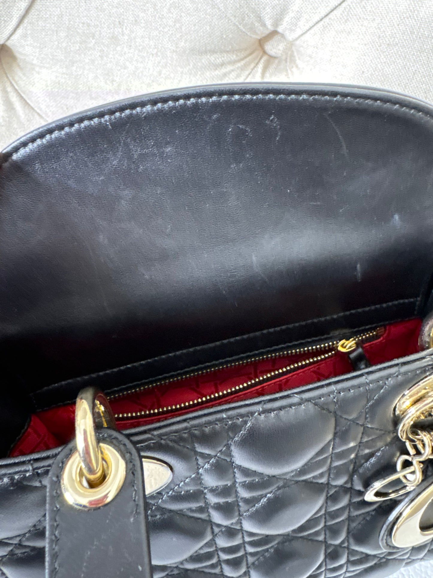 Small Lady Dior in Black Cannage Lambskin GHW. Comes with box