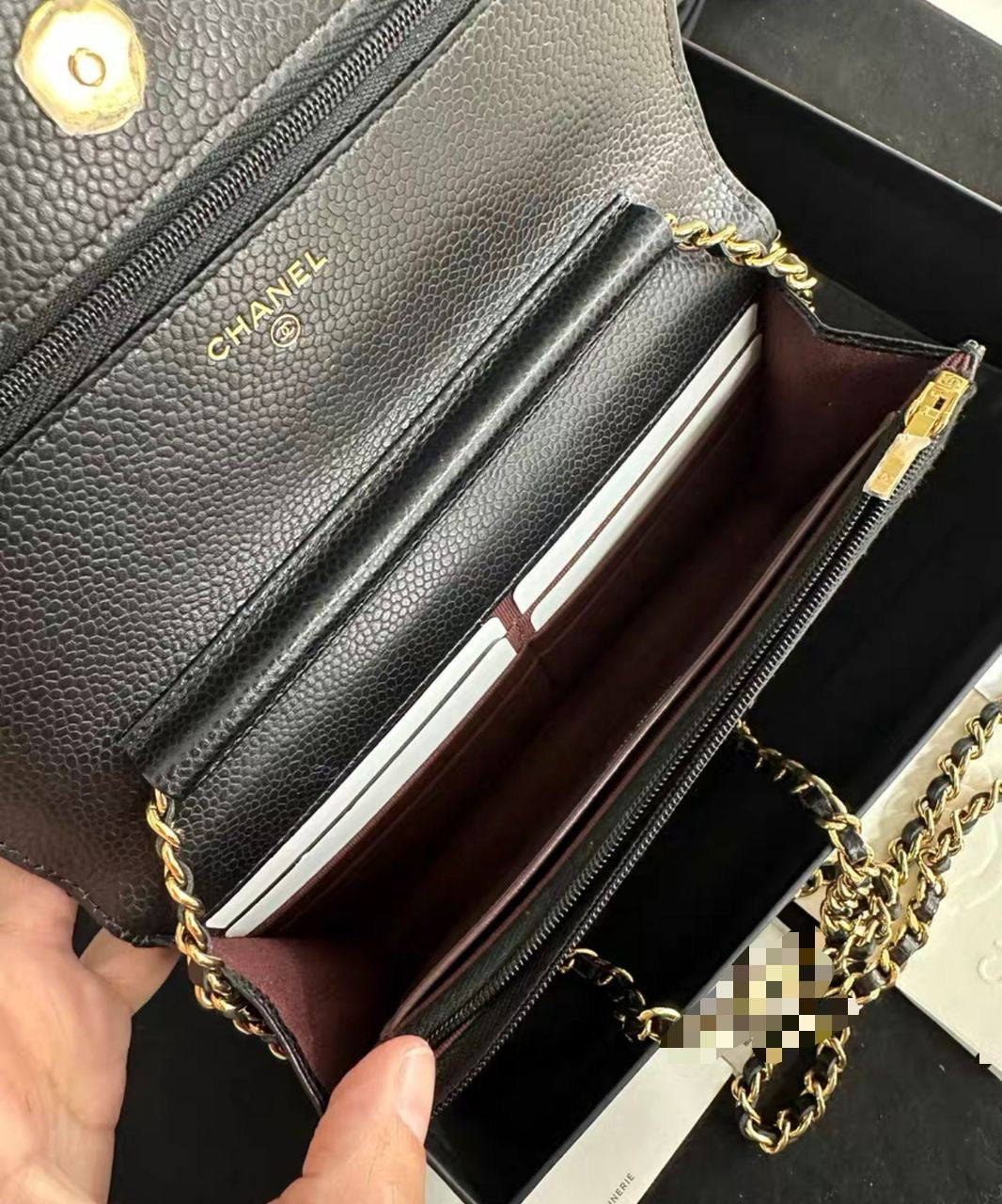 Brand New CHANEL Classic WOC in Black Caviar GHW - microchip
