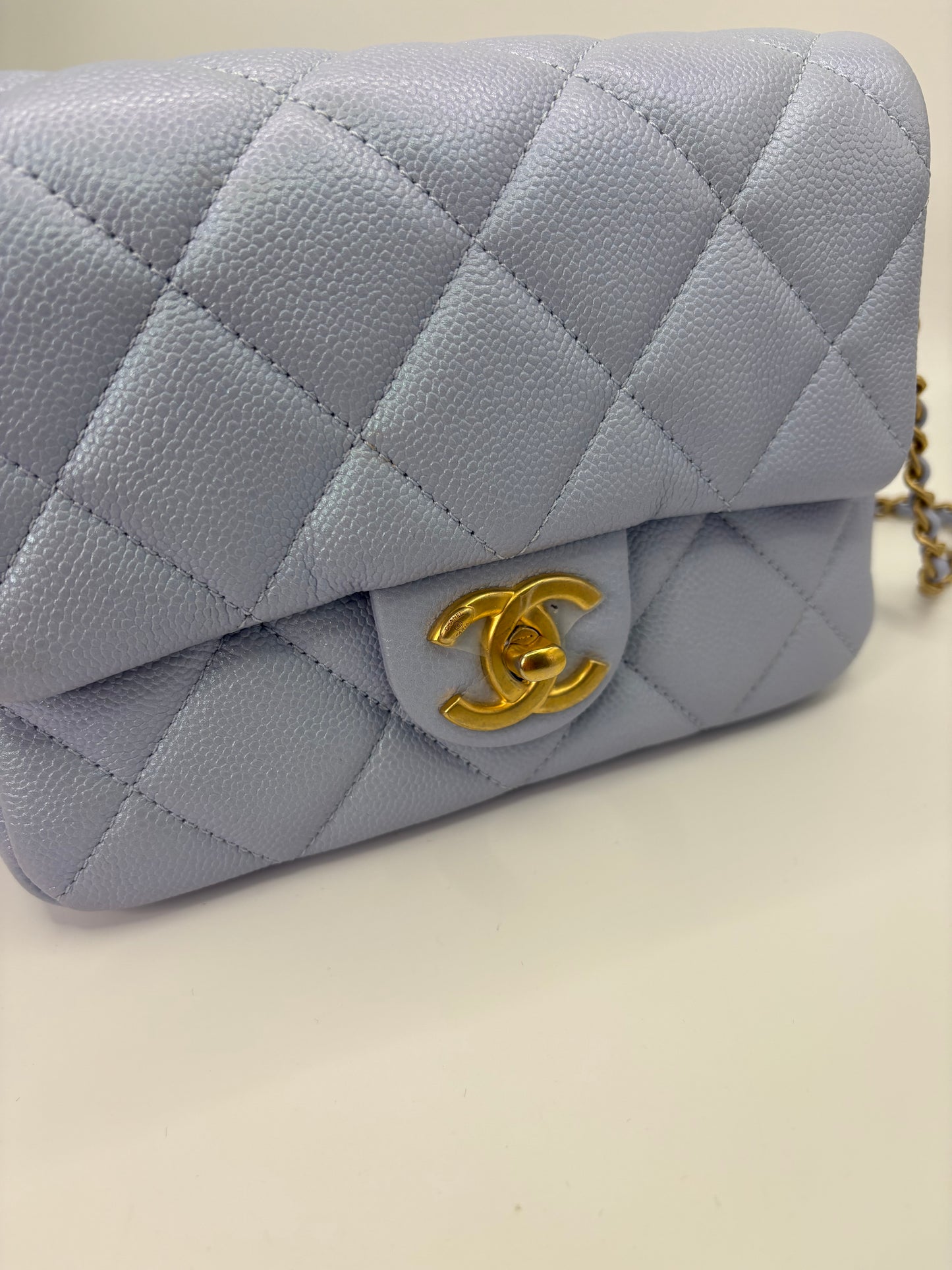 Chanel My Perfect Mini Flap in Blue caviar GHW-Microchip. Fullset w receipt.