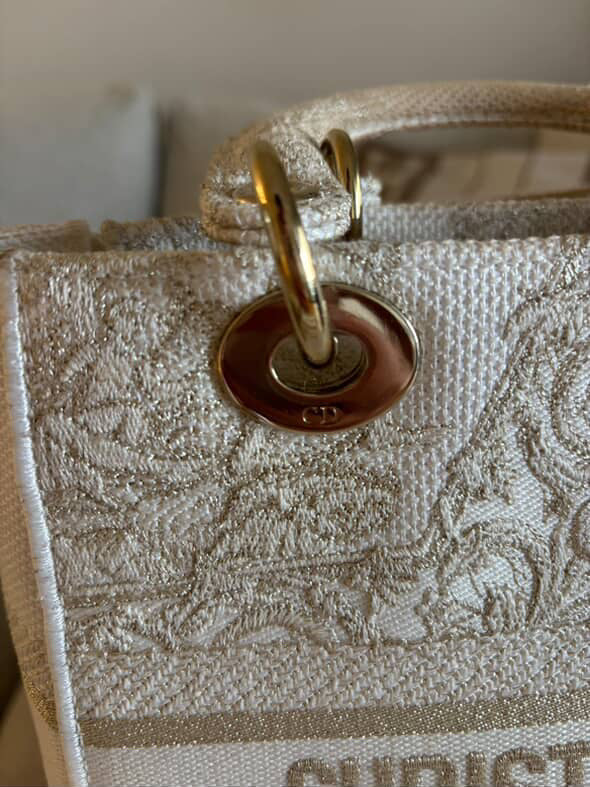 Christian Dior Medium Lady dior in white gold canvas handbag GHW