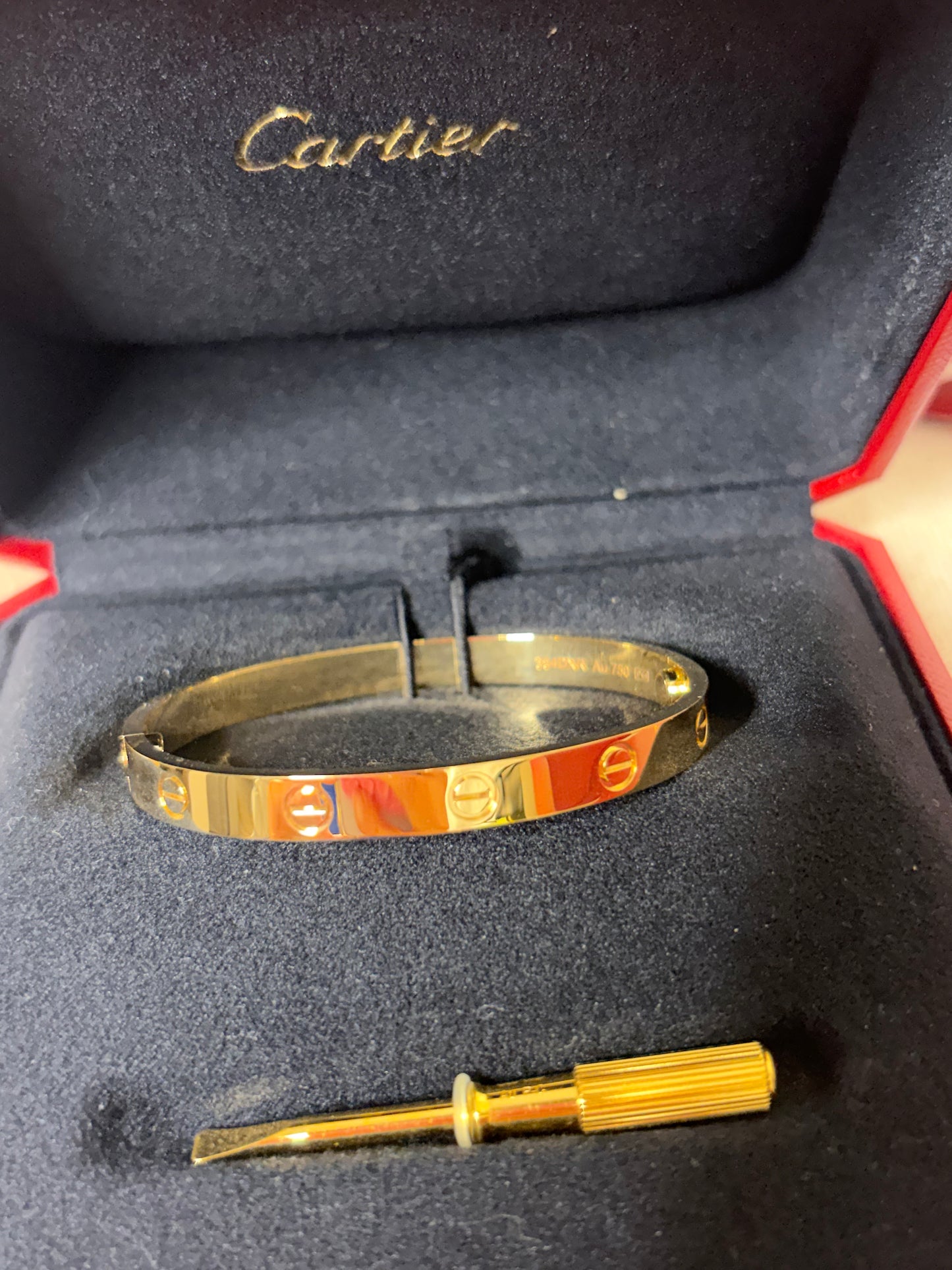 Cartier love bracelet Classic yellow gold size 17. full set w receipt year 2025