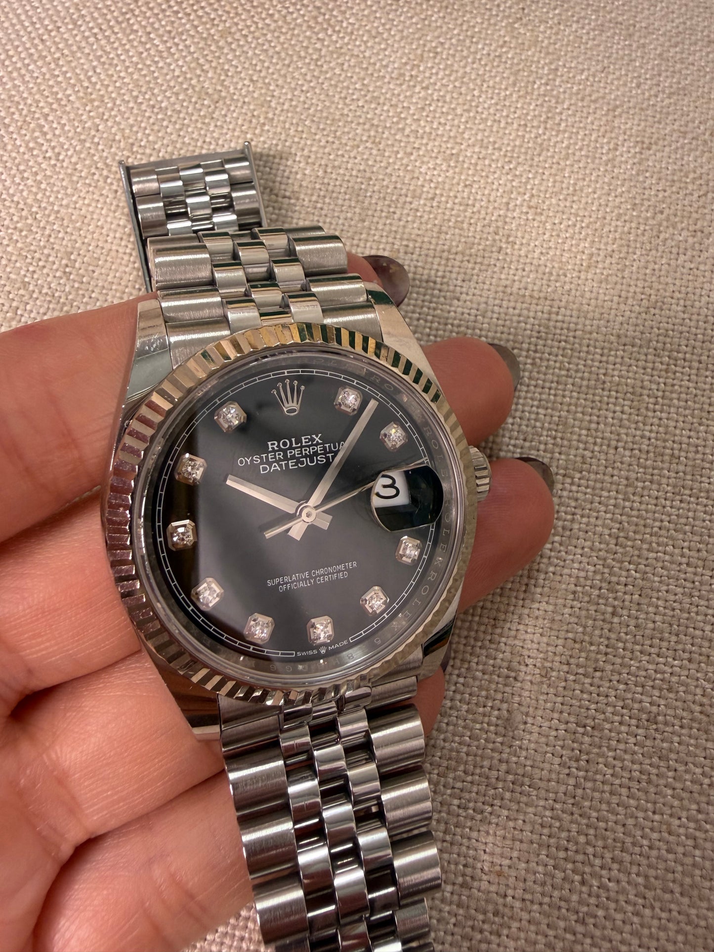 Women’s Rolex Datejust 36 Black Dial with Diamonds Oystersteel Jubilee -Year 2021