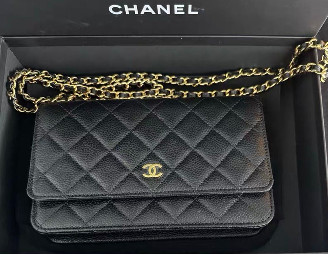 Brand New CHANEL Classic WOC in Black Caviar GHW - microchip