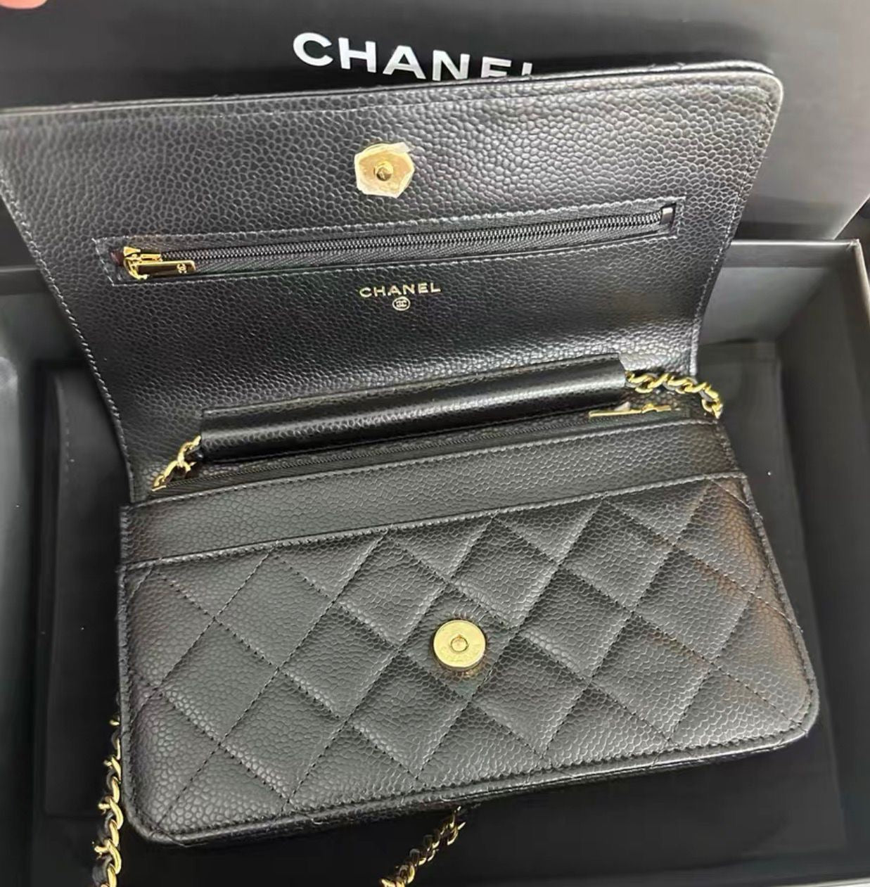 Brand New CHANEL Classic WOC in Black Caviar GHW - microchip