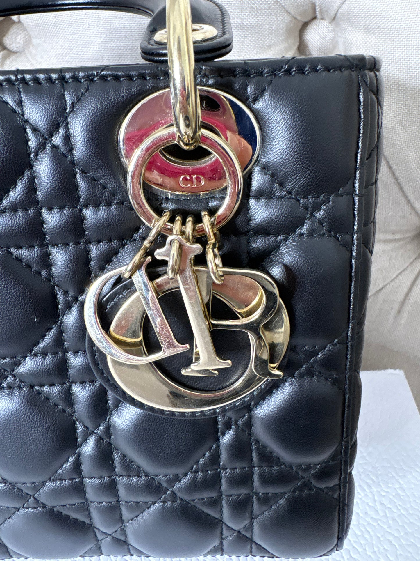Small Lady Dior in Black Cannage Lambskin GHW. Comes with box