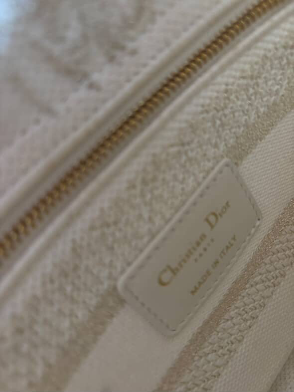 Christian Dior Medium Lady dior in white gold canvas handbag GHW