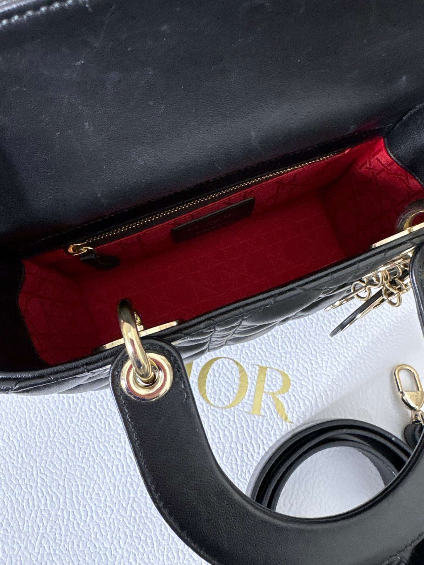 Small Lady Dior in Black Cannage Lambskin GHW. Comes with box
