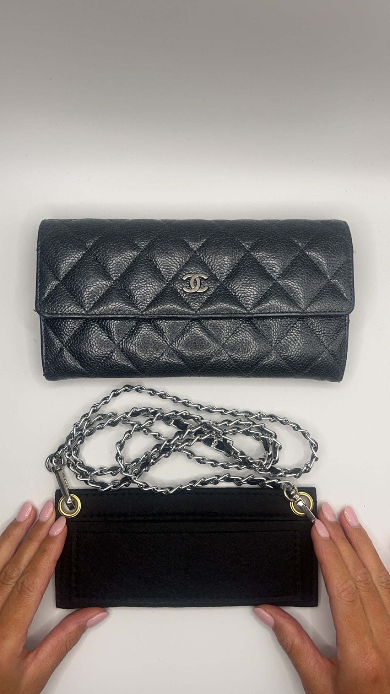 Chanel Long Flap Grey Wallet in Caviar Leather SHW