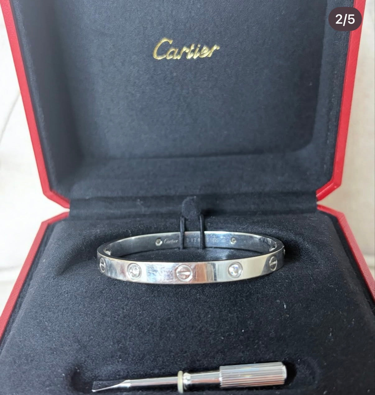 Cartier love Bracelet Classic Model White Gold 4, Diamonds size 17. Comes w Box.