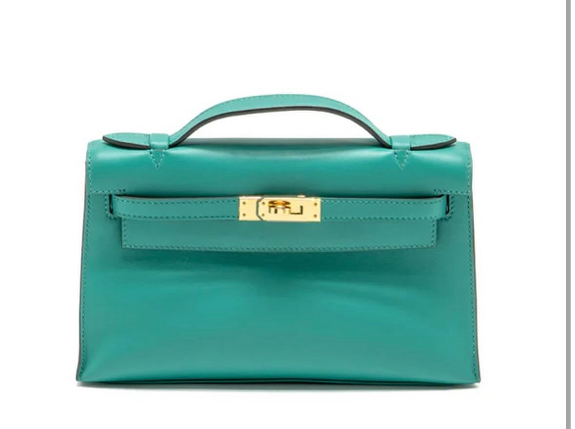 Hermes Kelly Pochette Swift Vert Verone GHW- C stamp(2018). Fullset with receipt)(Australia seller).