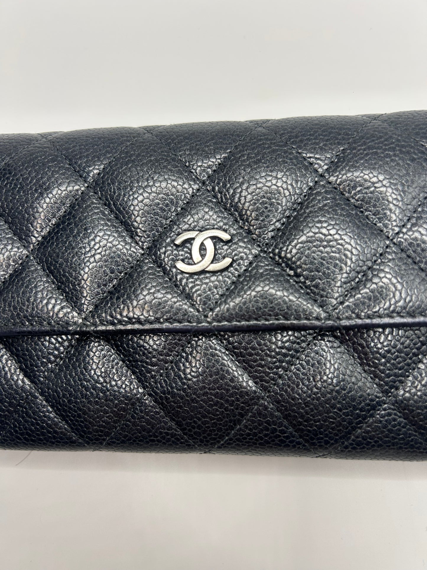 Chanel Long Flap Grey Wallet in Caviar Leather SHW