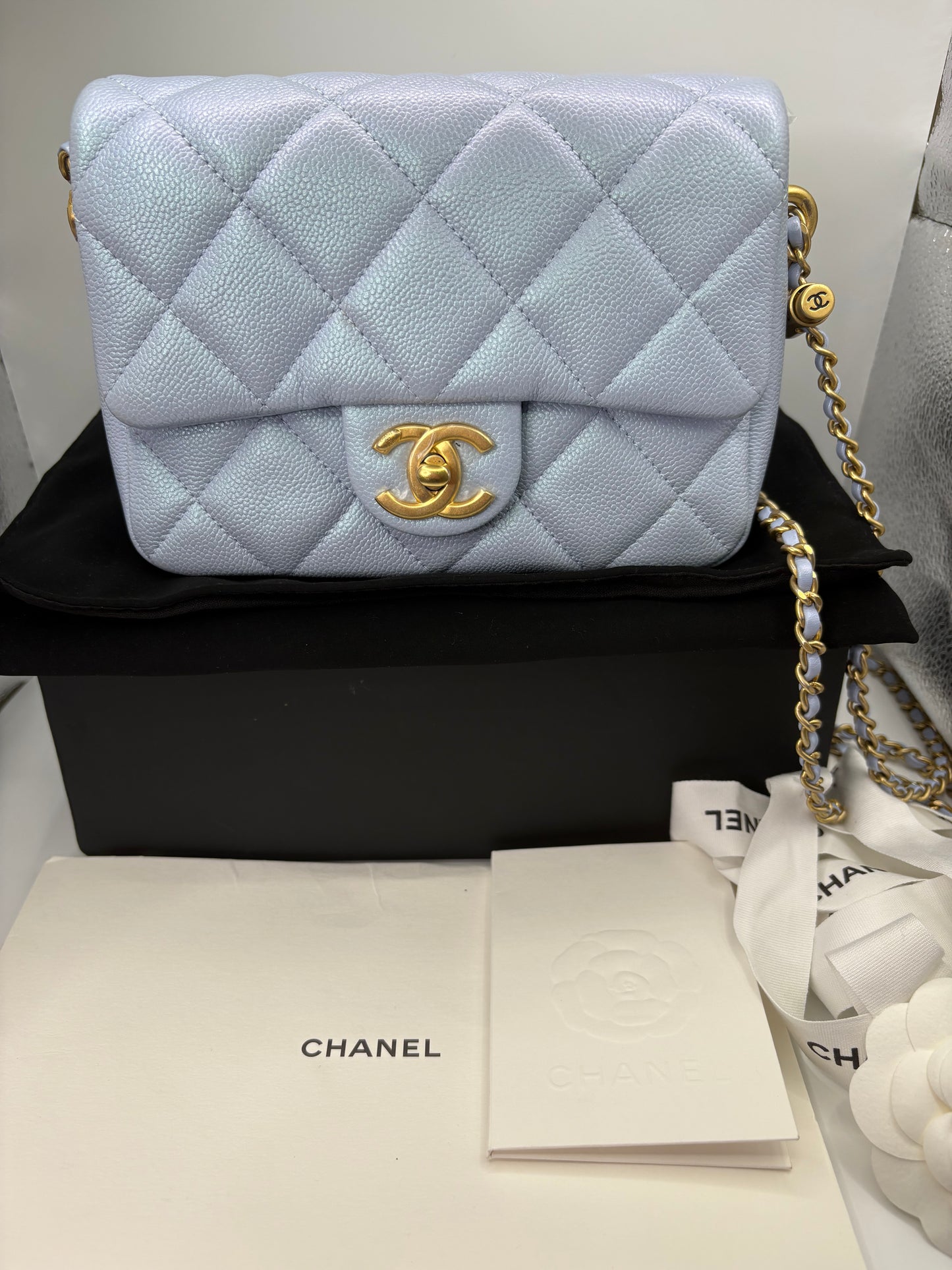 Chanel My Perfect Mini Flap in Blue caviar GHW-Microchip. Fullset w receipt.