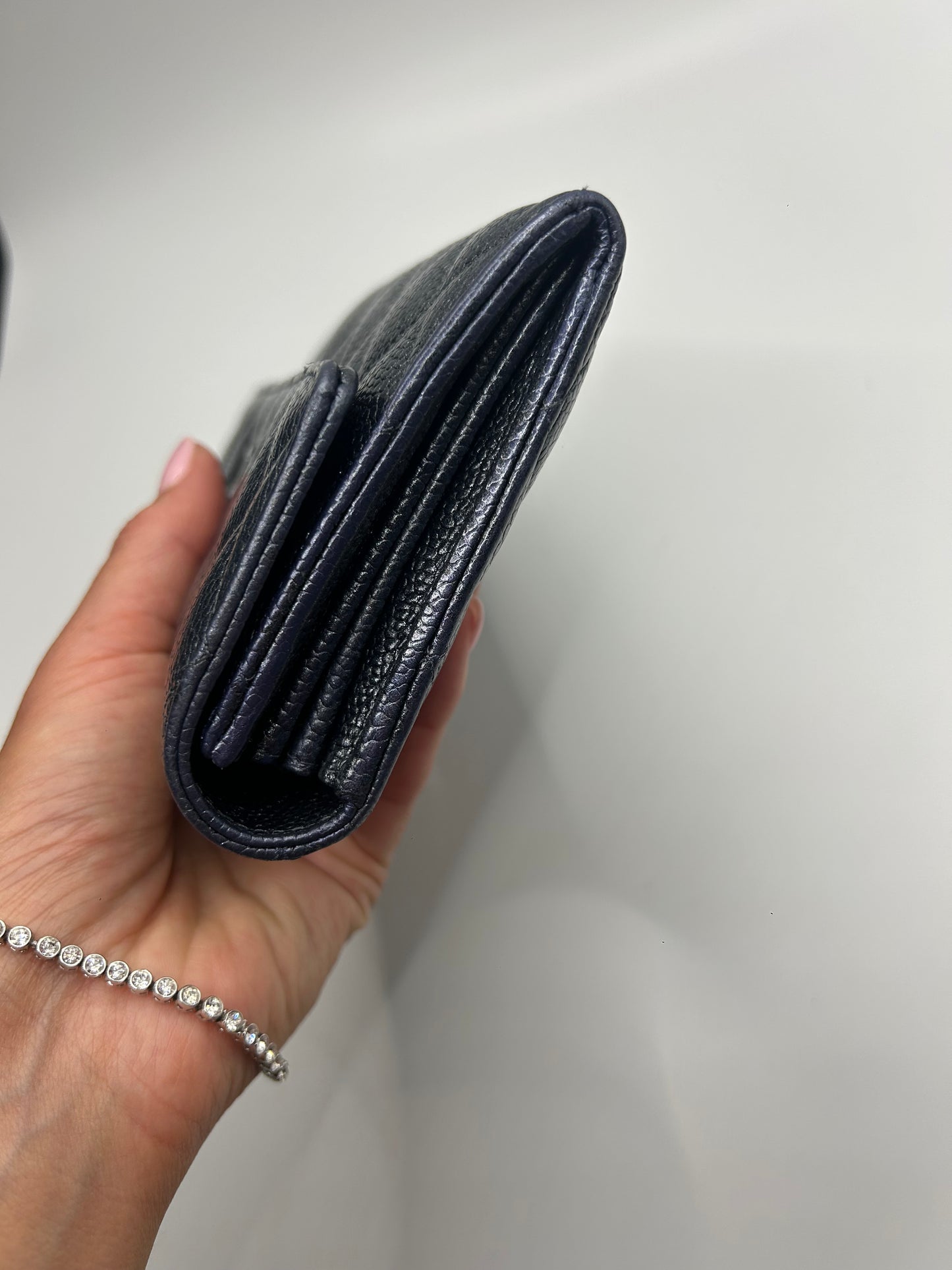 Chanel Long Flap Grey Wallet in Caviar Leather SHW