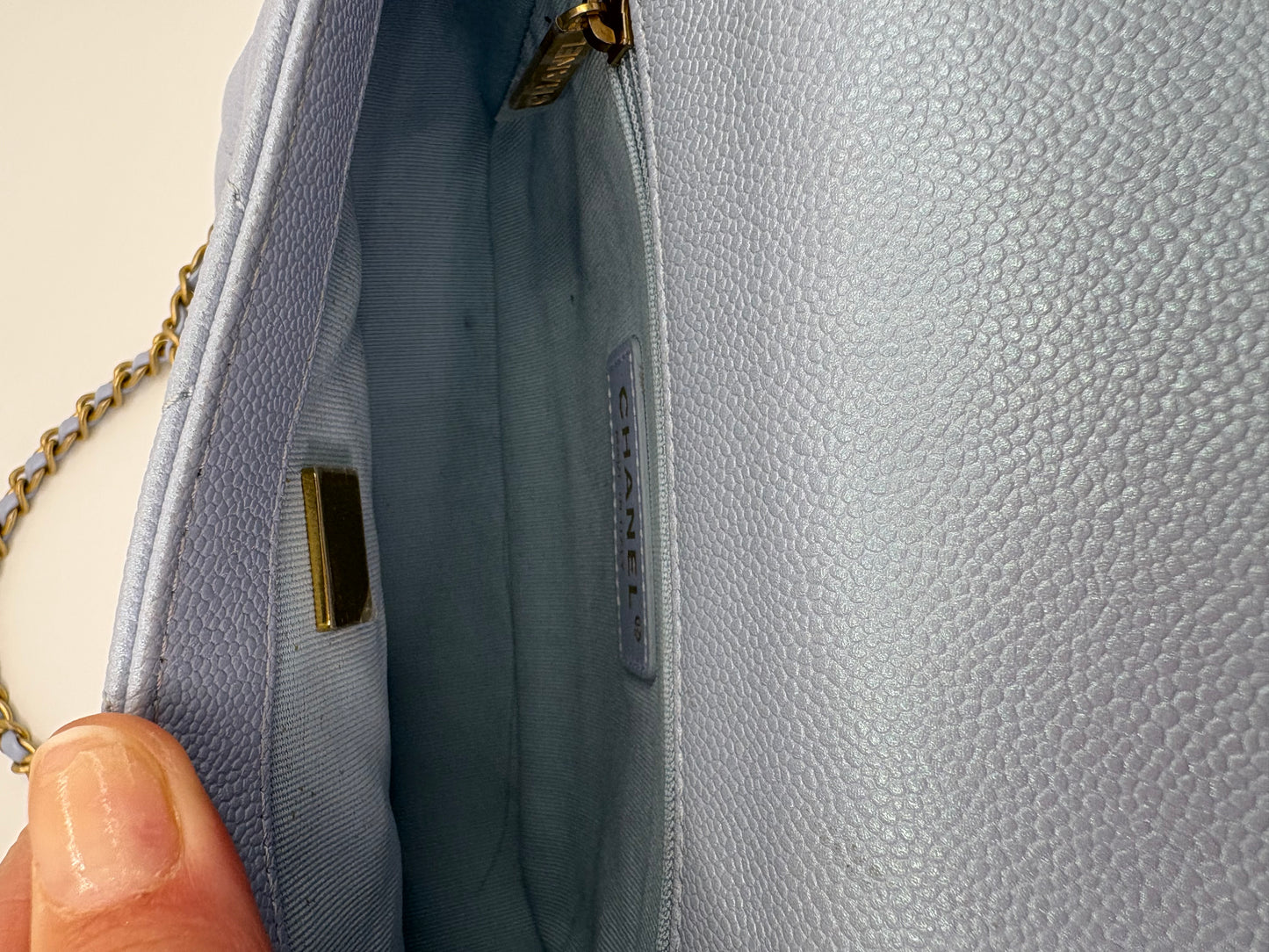 Chanel My Perfect Mini Flap in Blue caviar GHW-Microchip. Fullset w receipt.