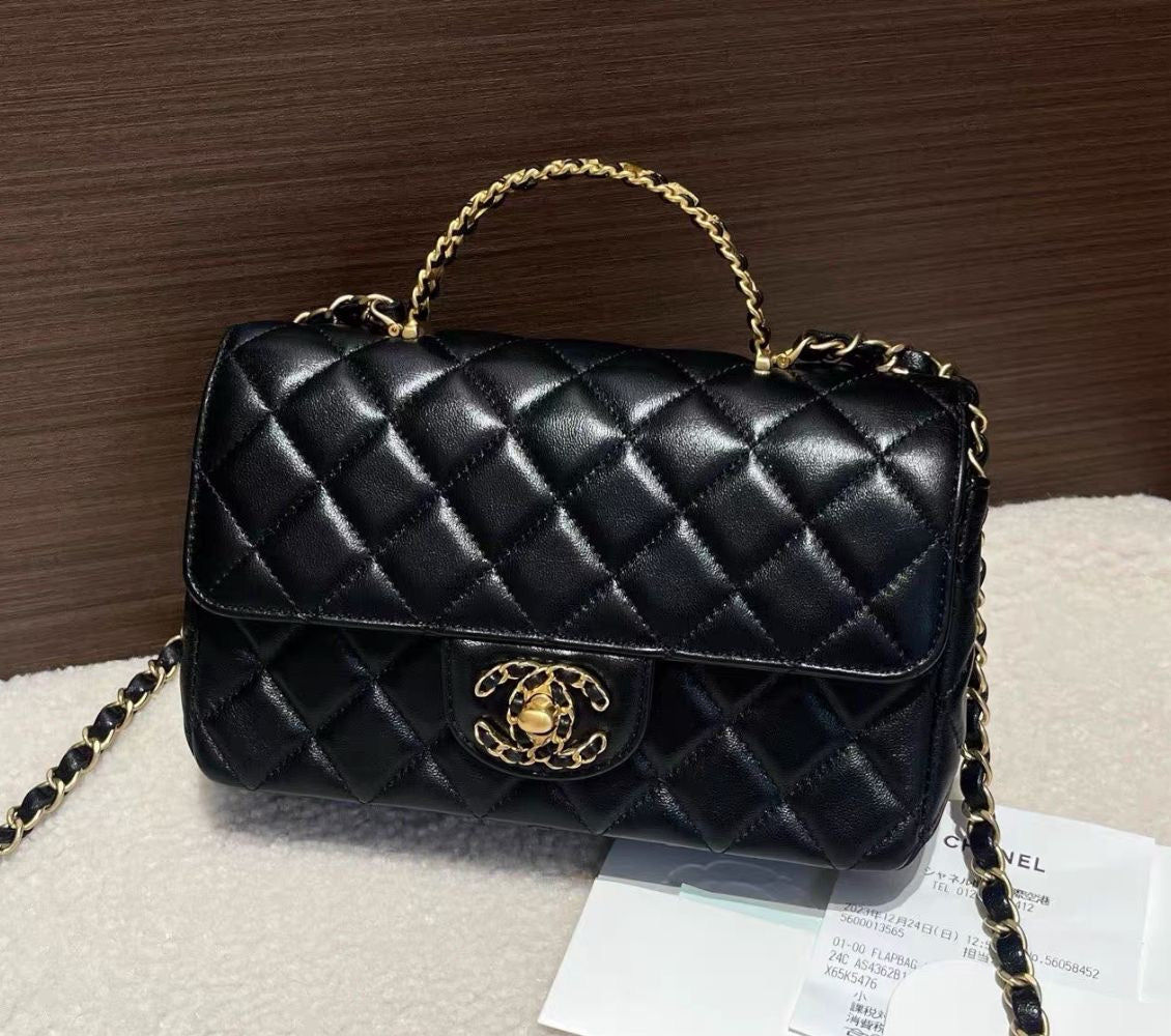 Brand New Chanel 24C Crystal Top Handle Flap Bag in Black Lambskin GHW - microchip. Full set w receipt.