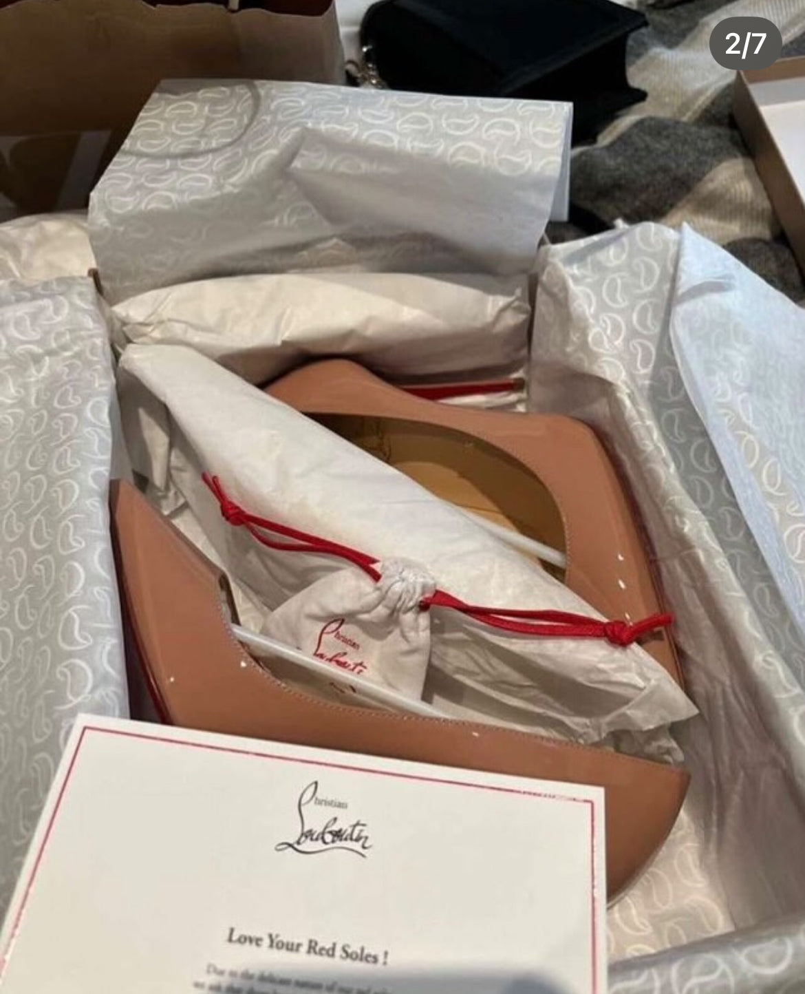 Christian Louboutin in Kate 100 Patent colour Blush size 35. Fullset w receipt. Selling:$550 AUD.