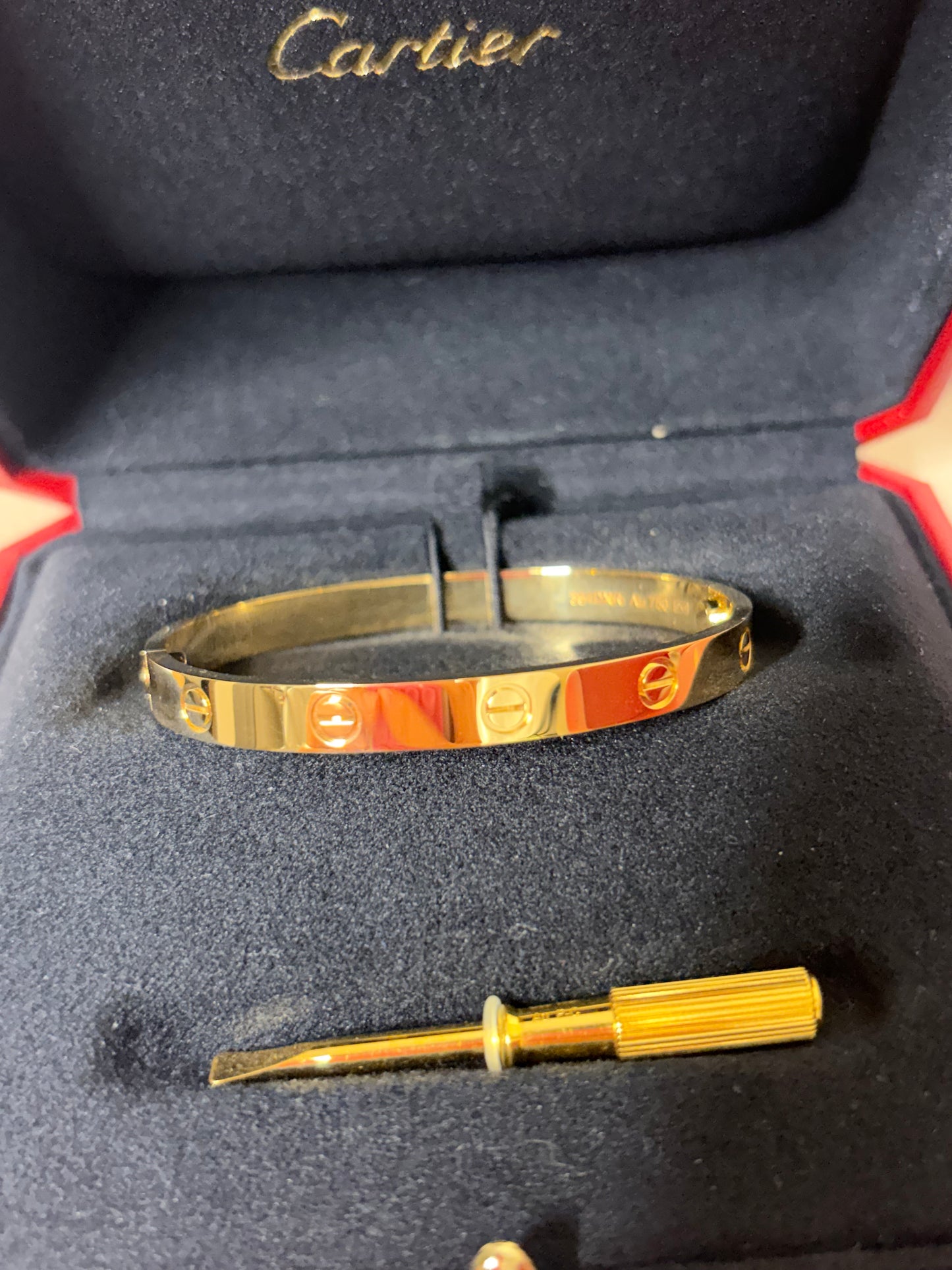 Cartier love bracelet Classic yellow gold size 17. full set w receipt year 2025