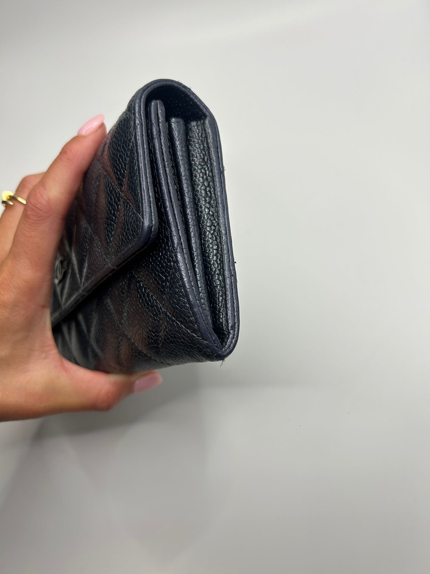 Chanel Long Flap Grey Wallet in Caviar Leather SHW