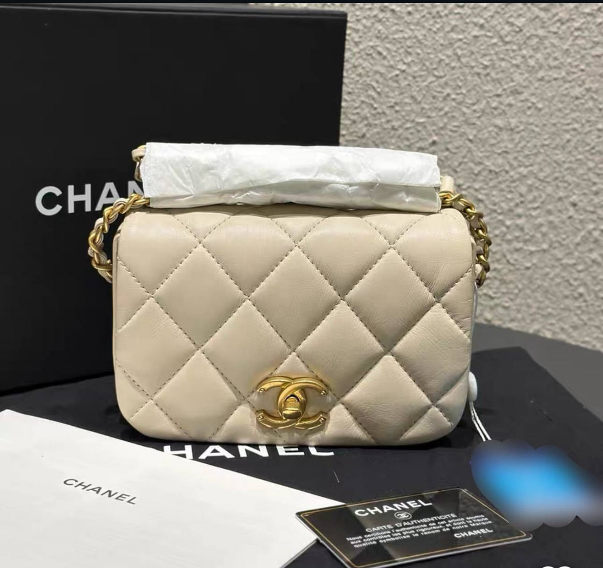 CHANEL Mini Flap Bag in Beige Lambskin GHW - series 30 (2020).
Kept Unused
