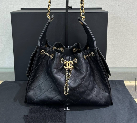 CHANEL 25 Bag Small in Black Calfskin GHW - microchip.