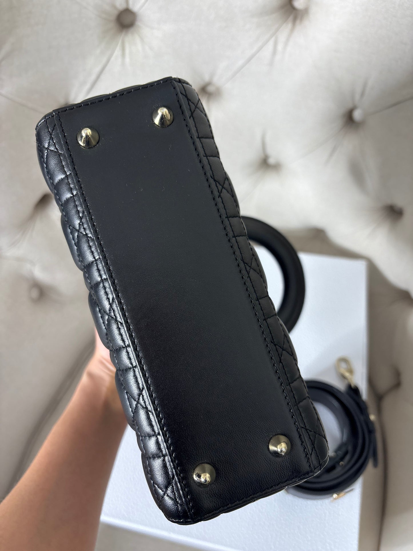Small Lady Dior in Black Cannage Lambskin GHW. Comes with box