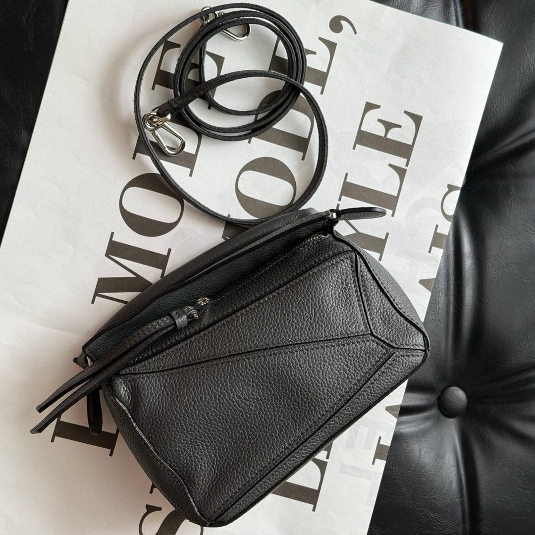 LOEWE Mini Puzzle Bag in Black Leather