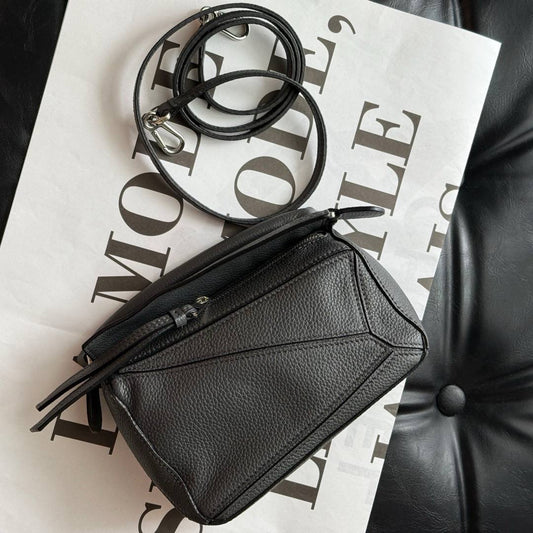 LOEWE Mini Puzzle Bag in Black Leather