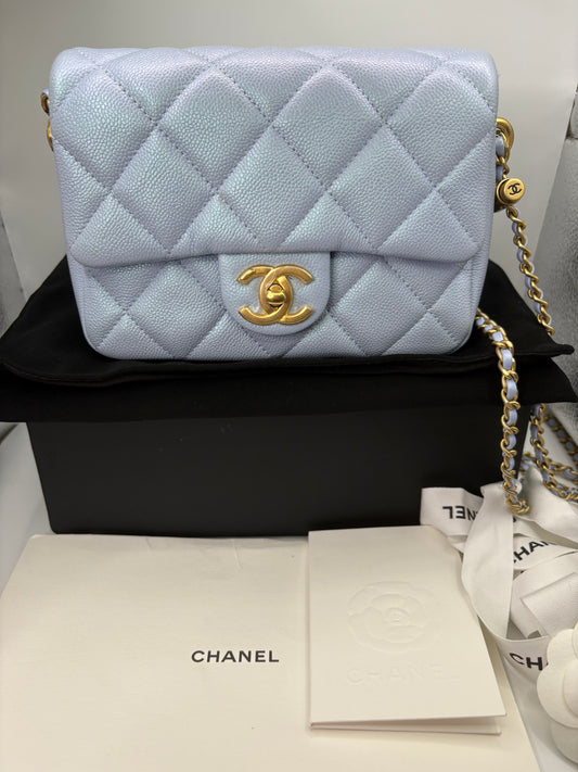 Chanel My Perfect Mini Flap in Blue caviar GHW-Microchip. Fullset w receipt.