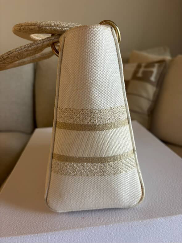 Christian Dior Medium Lady dior in white gold canvas handbag GHW